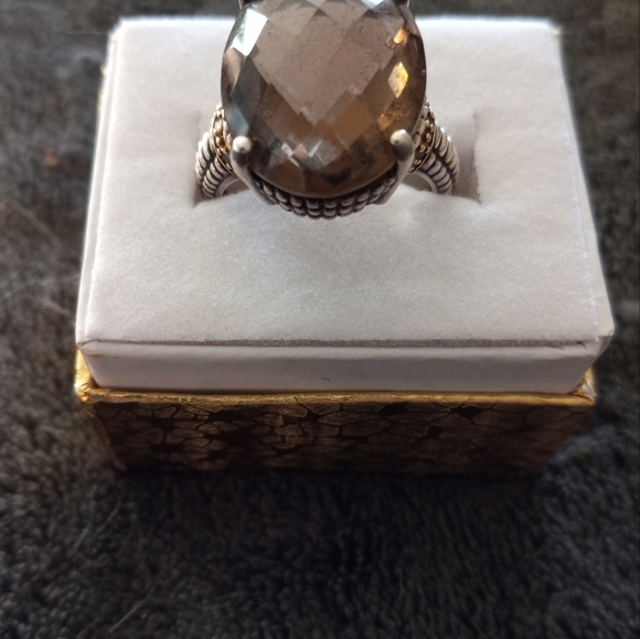 Vintage ATR Two Tone Sterling Silver/Platinum  Smokey Quartz Ring/9 - Picture 3 of 10